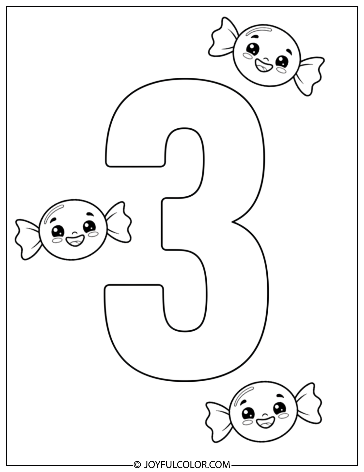 Candy Number 3 Coloring Page