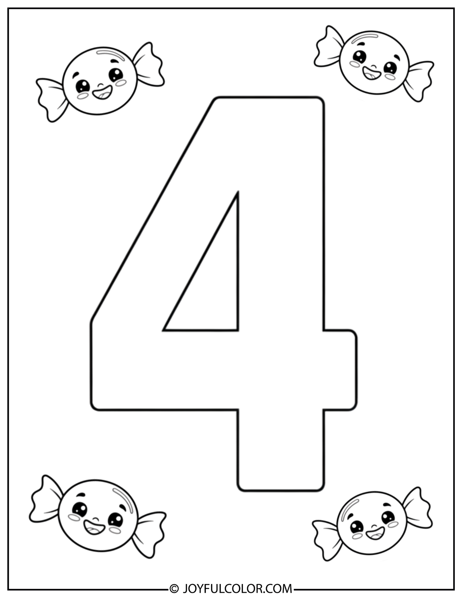 Candy Number 4 Coloring Page
