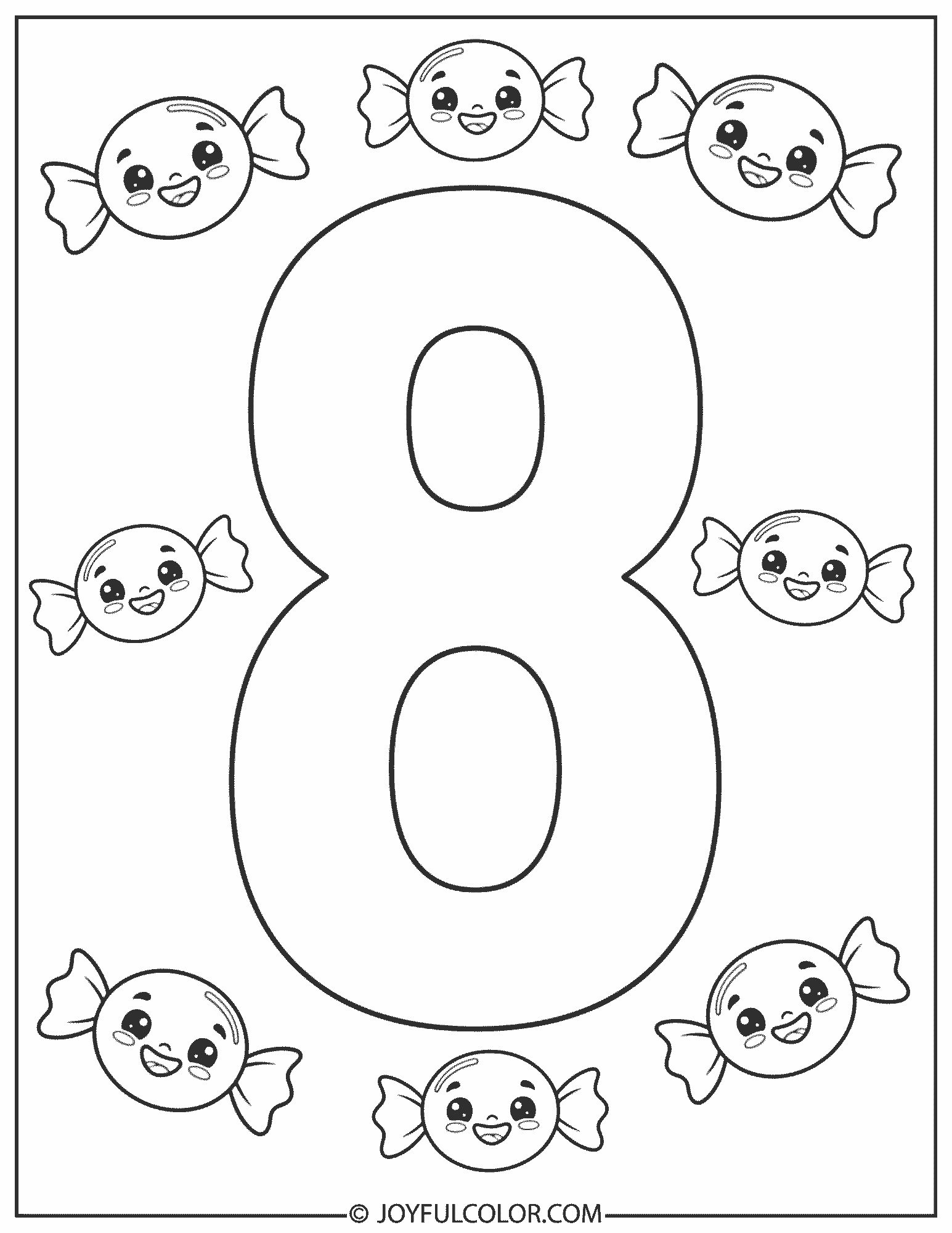 Candy Number 8 Coloring Page