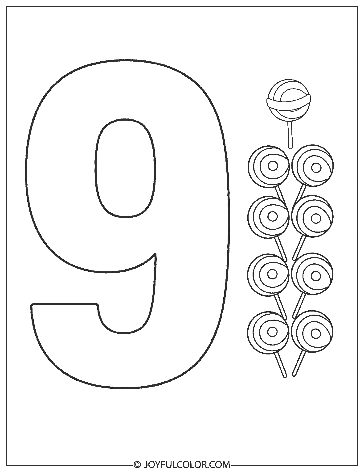 Candy Number 9 Coloring Page