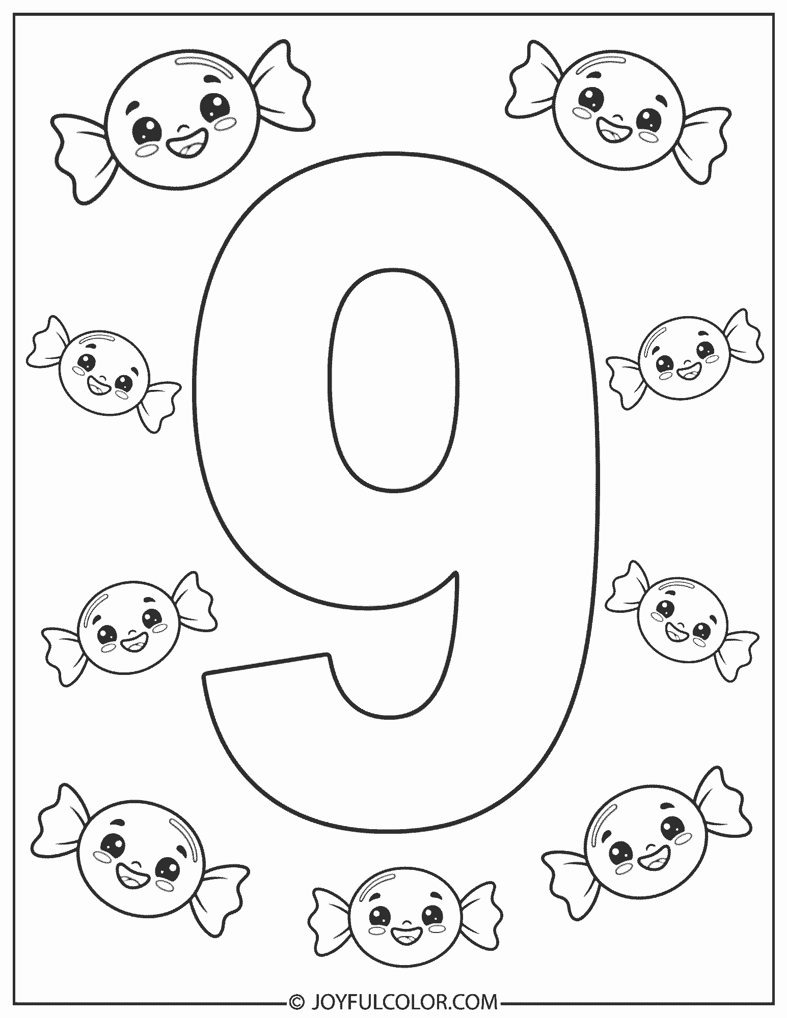 Candy Number 9 Coloring Page