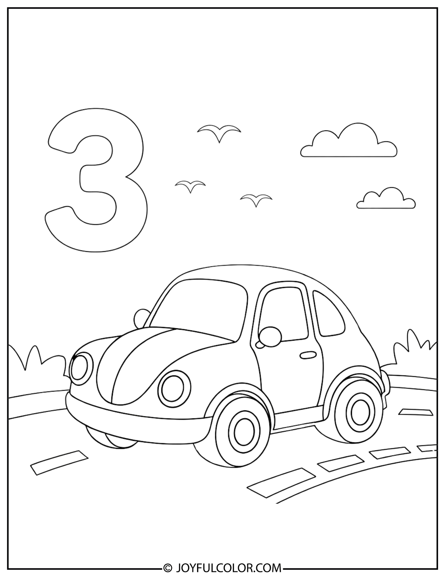 Car Number 3 Coloring Page