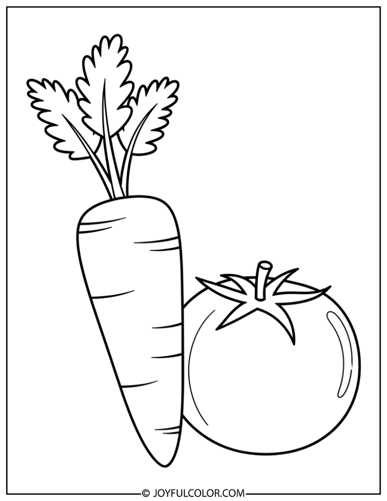Carrot and Tomato Coloring Page