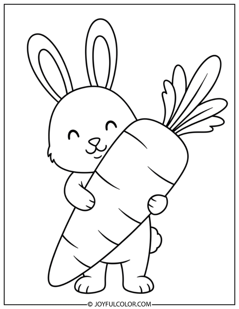 Cartoon Bunny Hugging Carrot Coloring Page
