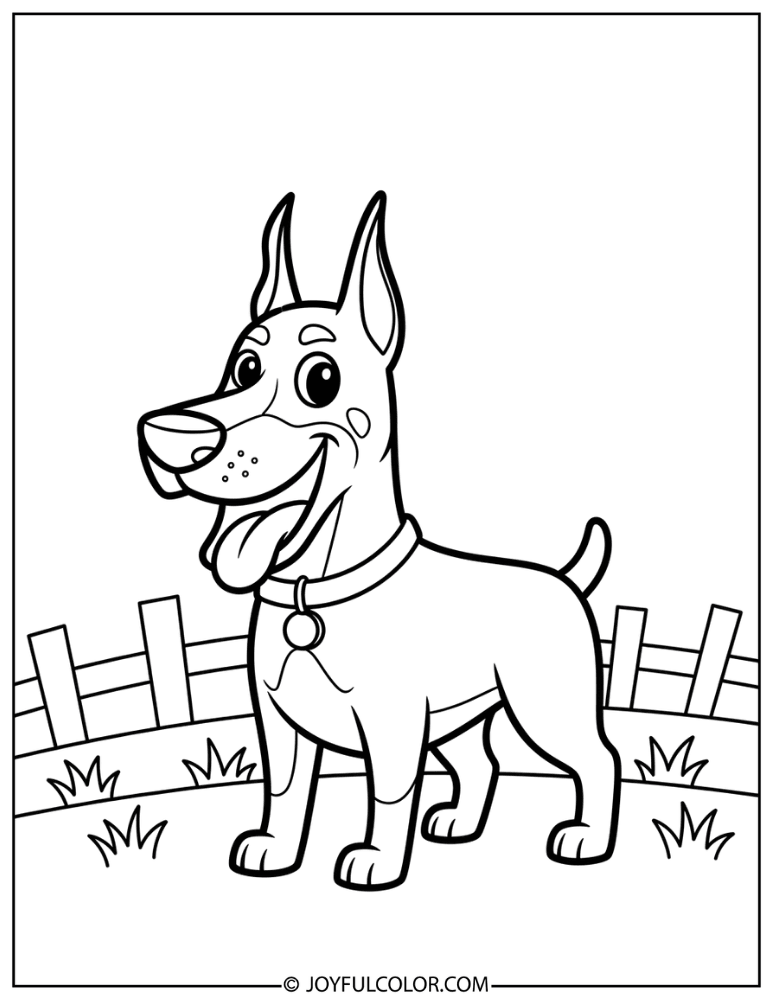 Cartoon Doberman Smiling Coloring Page