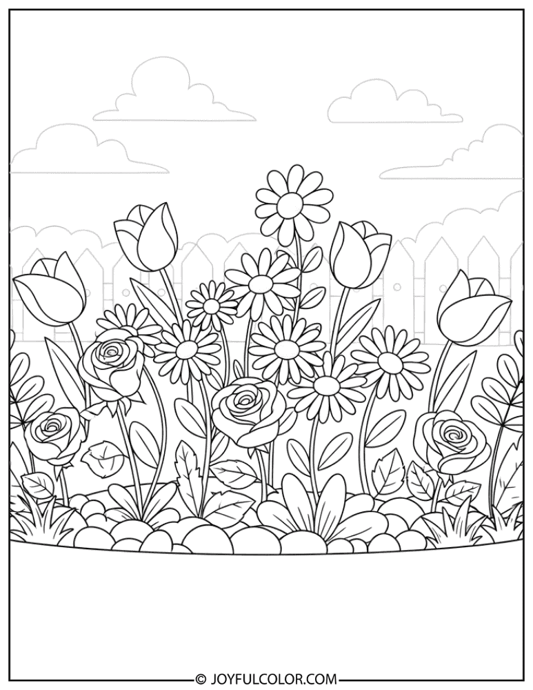 Cartoon Flower Garden Coloring Page