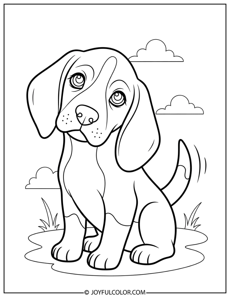 Cartoon Puppy Easy Coloring Page