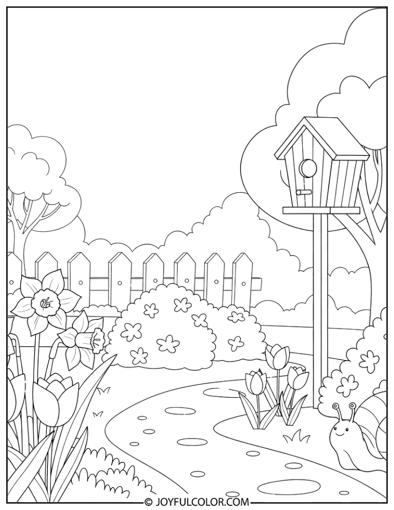 Cartoon Spring Garden Coloring Page