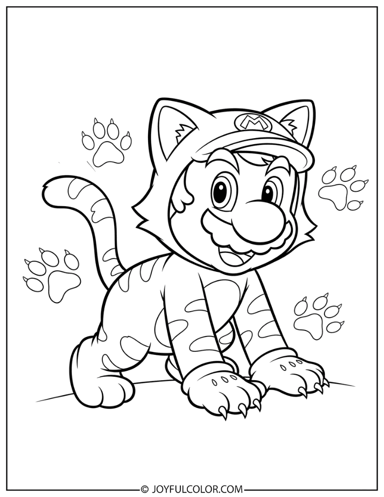 Cat Mario Coloring Page