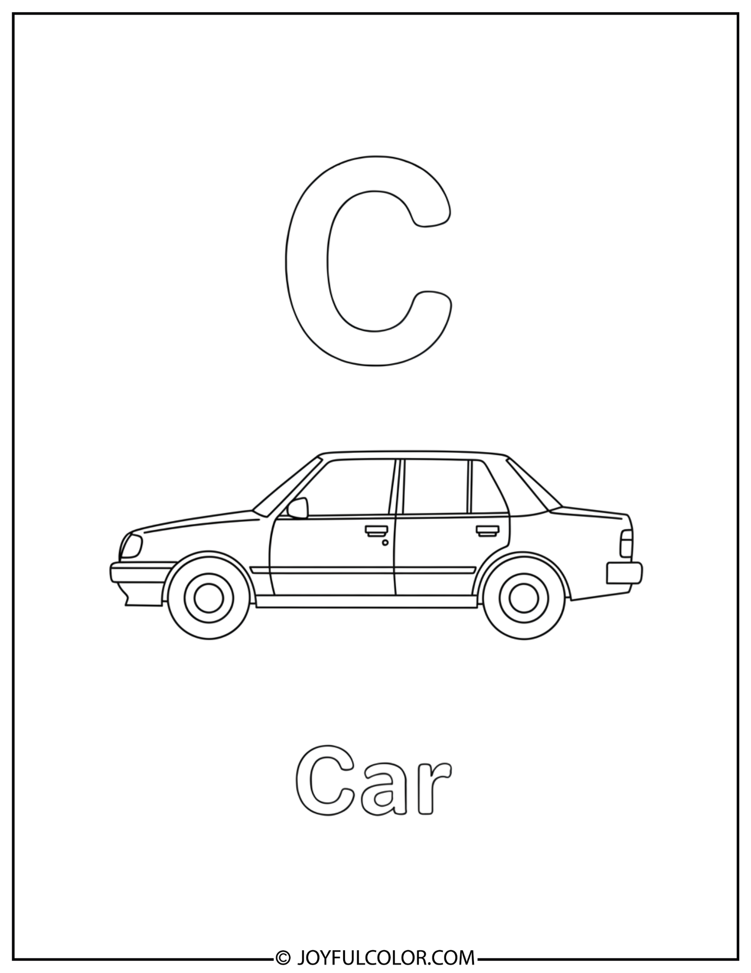 Cat and Car Letter C Coloring Page 2