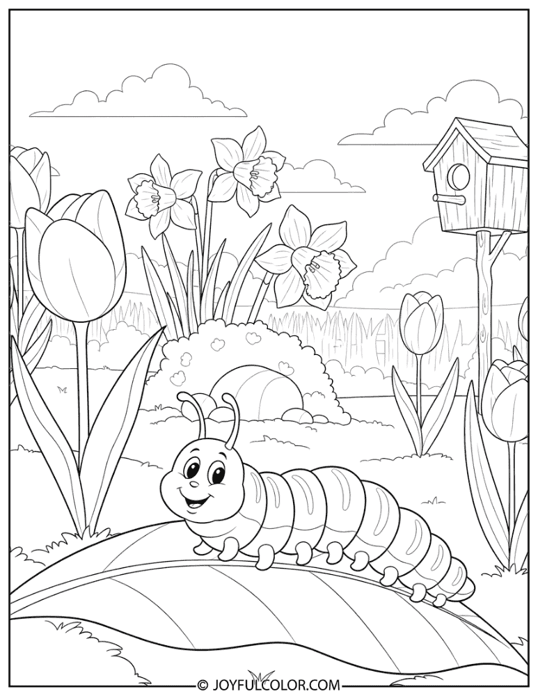 Caterpillar in Garden Coloring Page