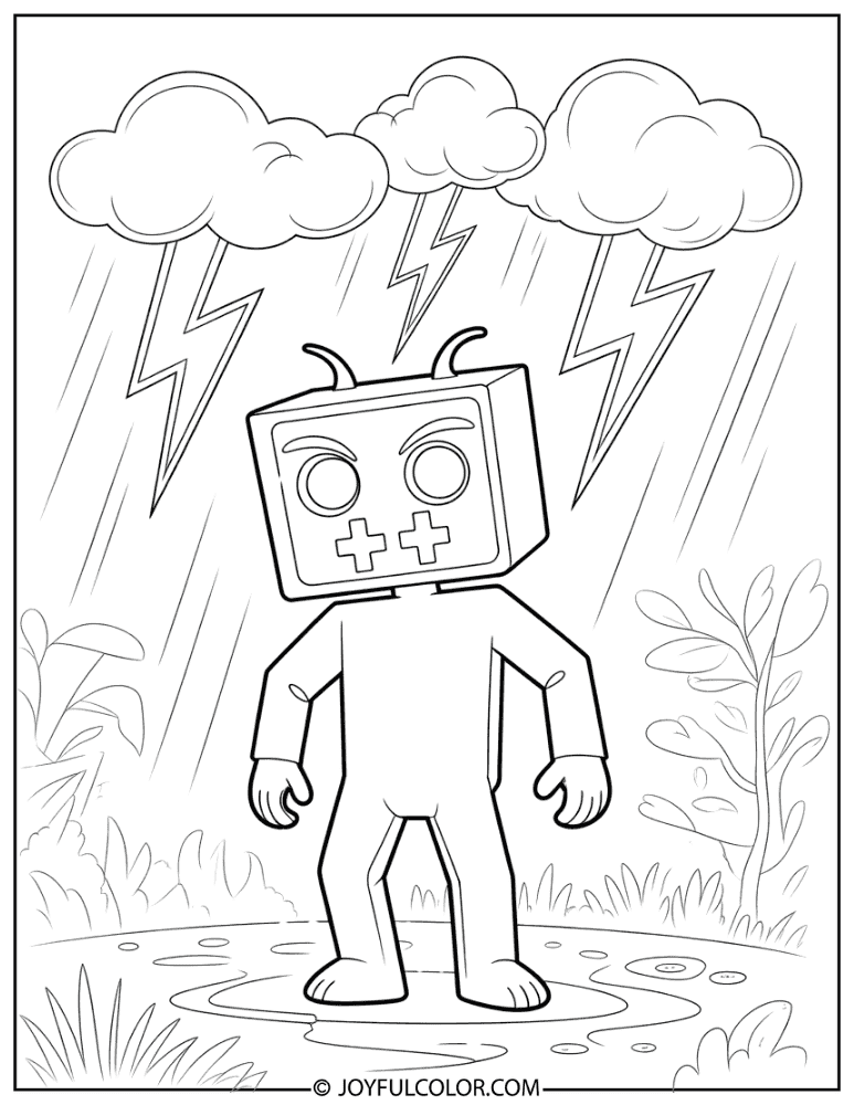Charged Creeper in a Thunderstorm Coloring Page