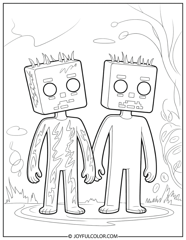 Charged Creeper vs Normal Creeper Side by Side Coloring Page