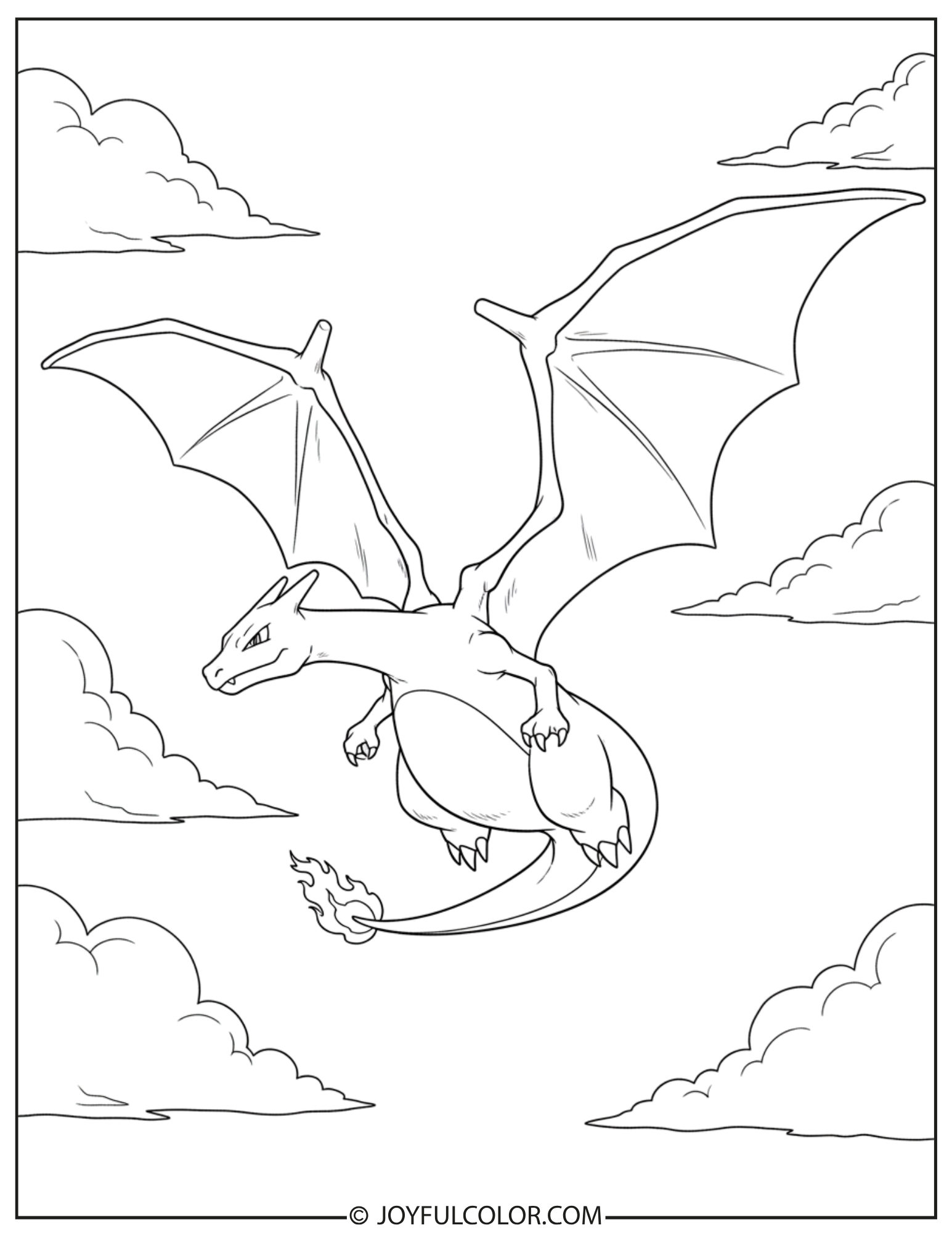 Charizard Flying in Open Sky Coloring Page