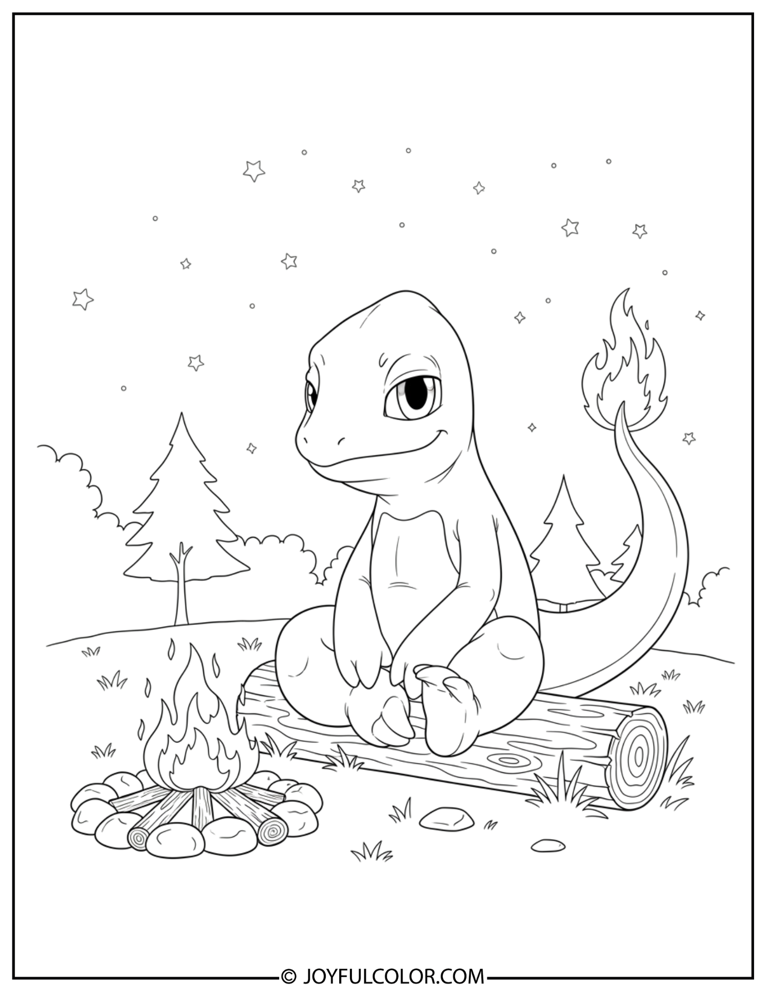 Charmeleon and the Tiny Campfire Coloring Page