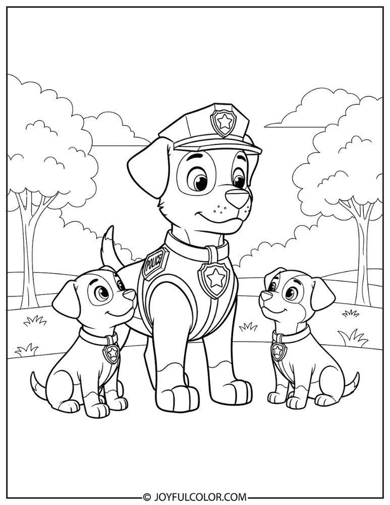 Chase and Marshall Paw Patrol Badge Coloring Page