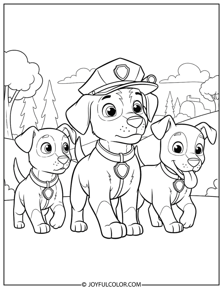 Chase and Marshall Ready for Rescue Coloring Page