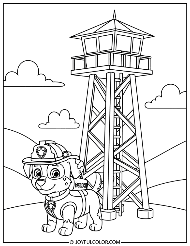 Chase at the Lookout Tower Coloring Page