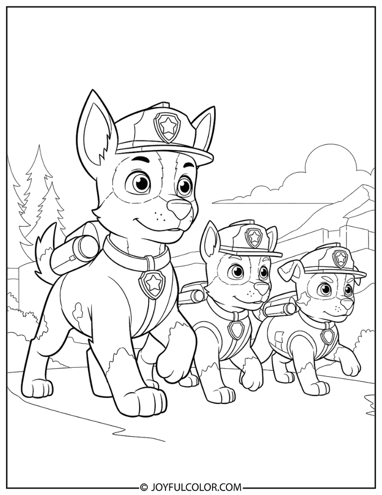 Chase with the Paw Patrol Team Coloring Page