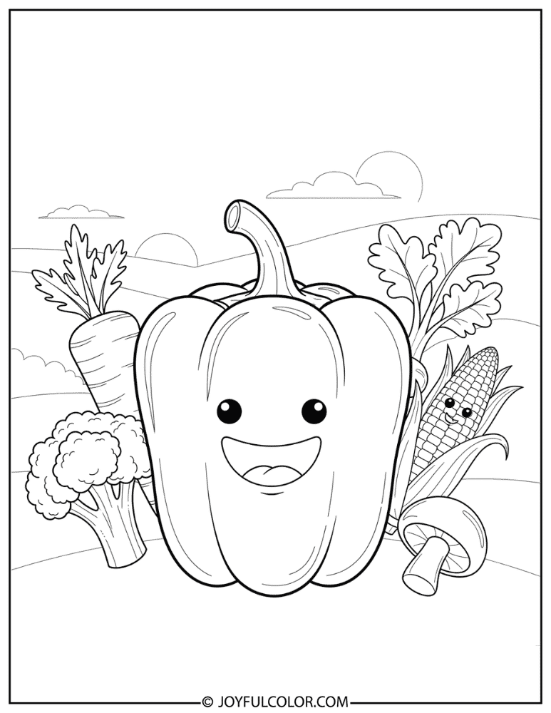 Cheerful Bell Pepper Coloring Page