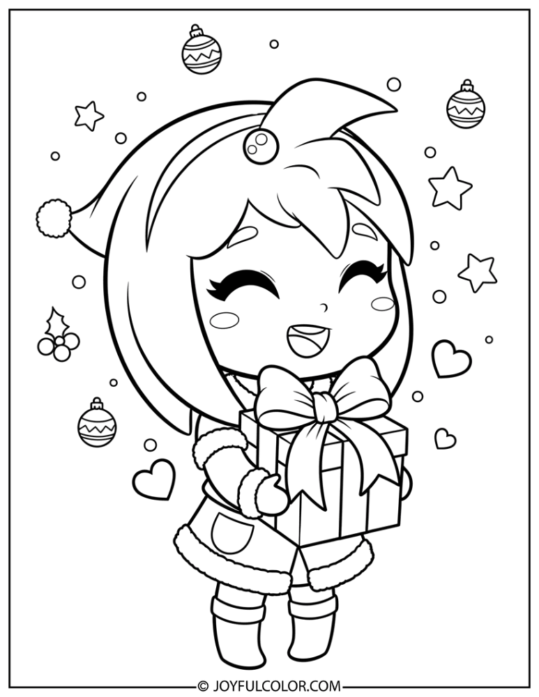 Chibi Amy Rose with a Gift Box Coloring Page