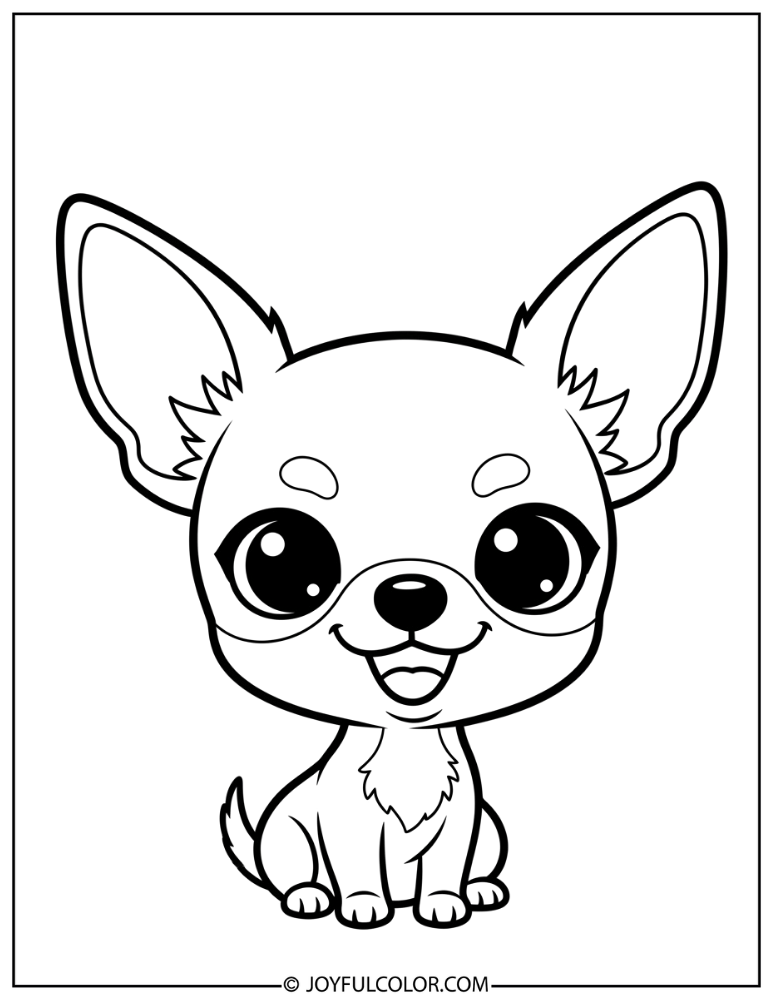 Chibi Chihuahua Smiling Coloring Page