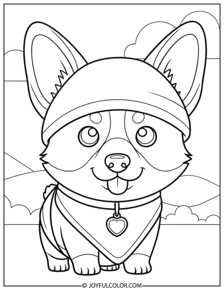 Chibi Corgi Smiling Coloring Page