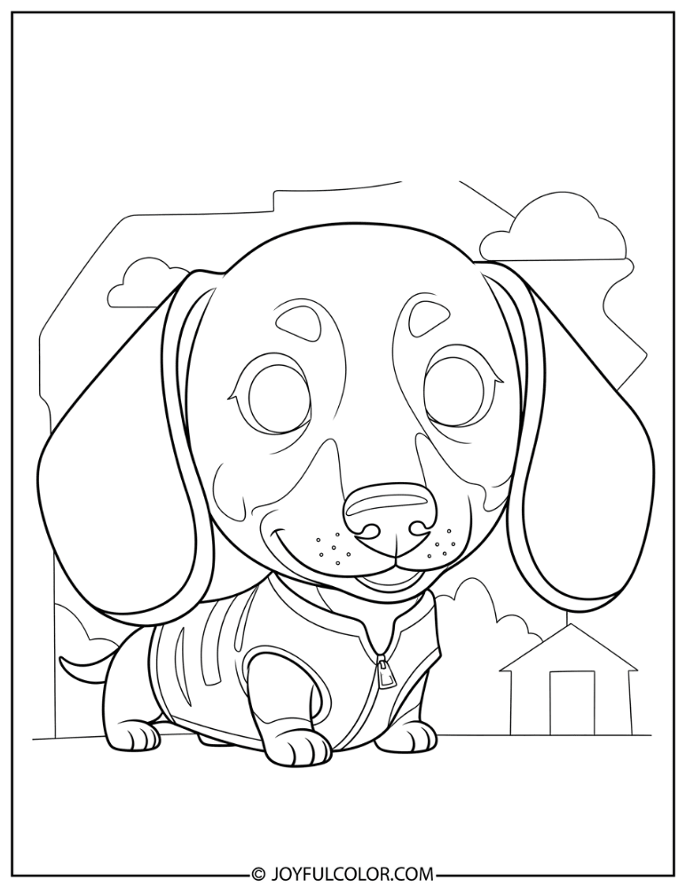 Chibi Dachshund Smiling Coloring Page