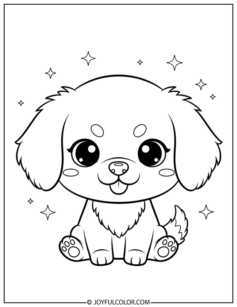 Chibi Golden Retriever Coloring Page