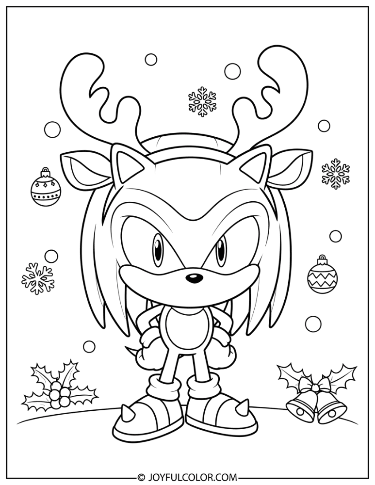 Chibi Knuckles Wearing Reindeer Antlers Coloring Page