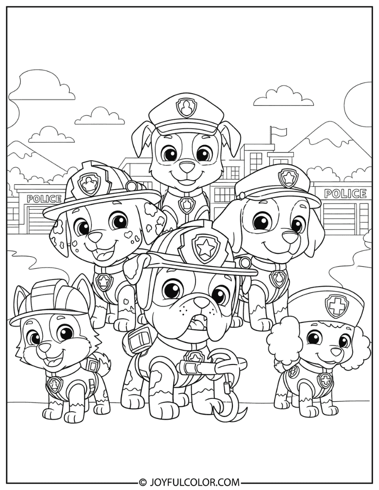Chibi Paw Patrol Team Coloring Page