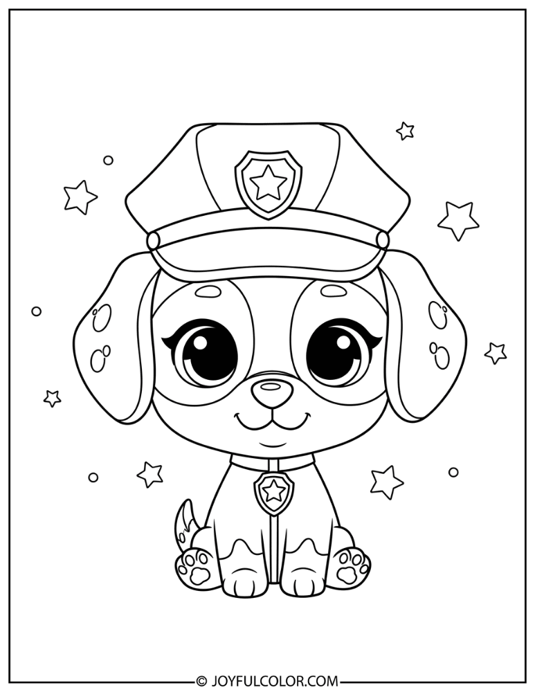 Chibi Police Dog with Hat Coloring Page