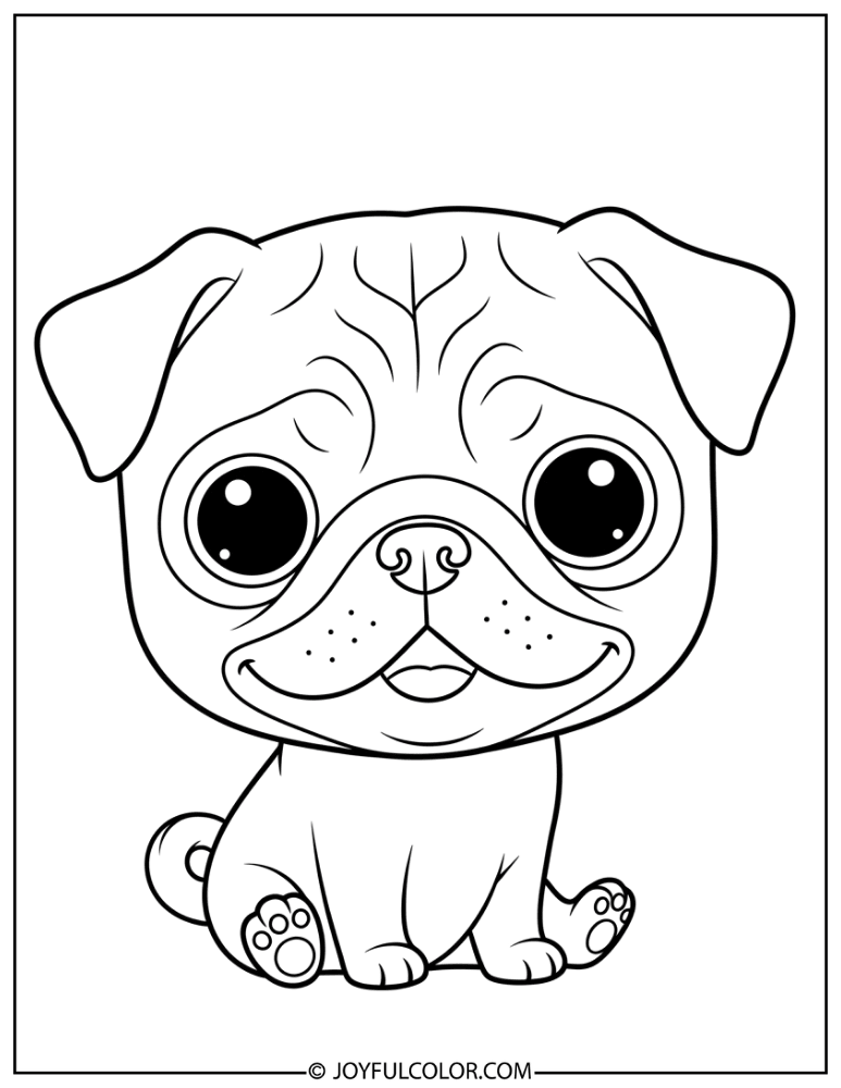Chibi Pug Smiling Coloring Page