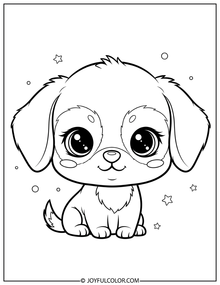 Chibi Puppy Sitting Cute Coloring Page