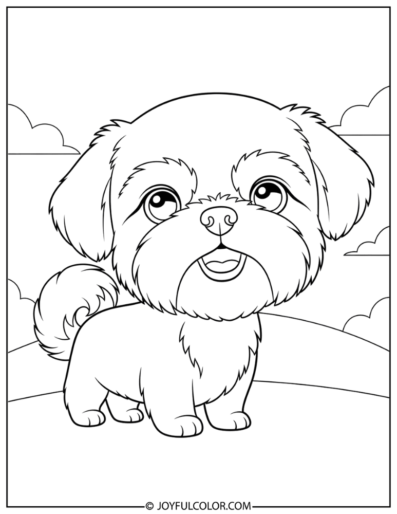 Chibi Shih Tzu Smiling Coloring Page
