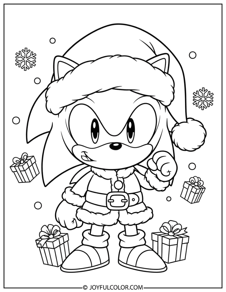 Chibi Sonic in a Santa Suit Coloring Page
