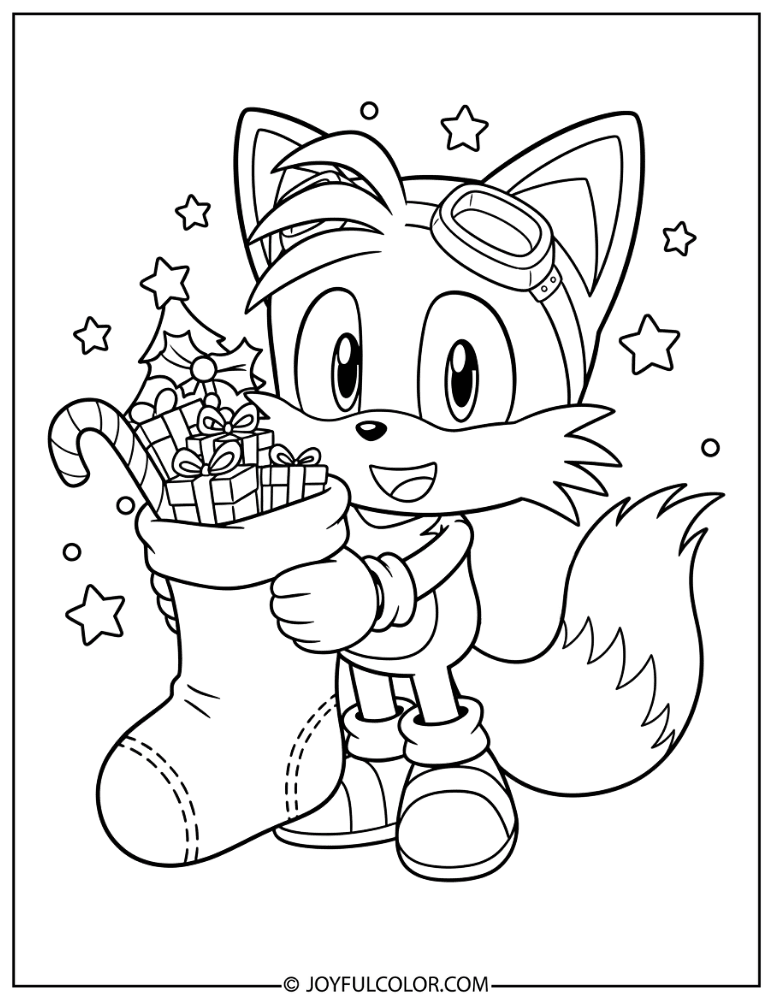 Chibi Tails with a Christmas Stocking Coloring Page