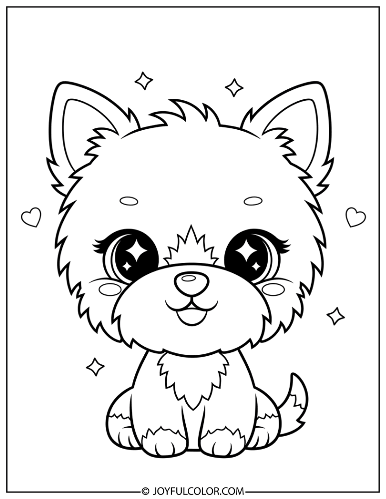 Chibi Yorkie Smiling Coloring Page