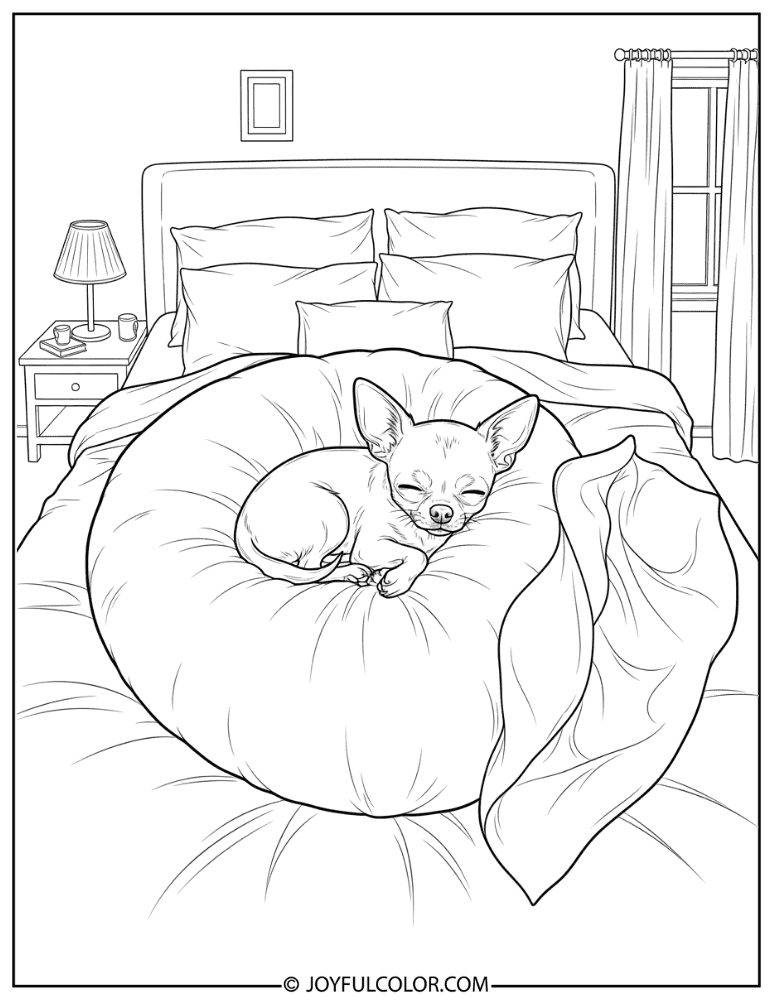 Chihuahua in Oversized Bed Coloring Page