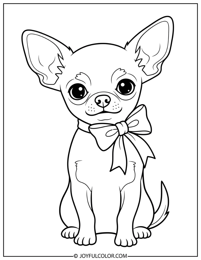 Chihuahua with Bow Coloring Page