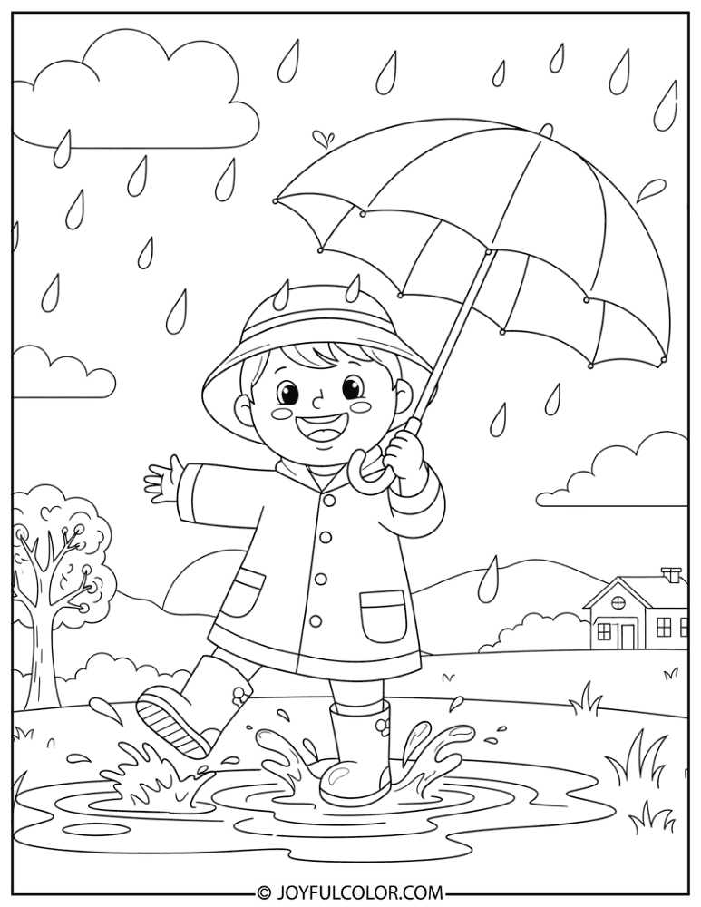 Child with Raincoat Coloring Page