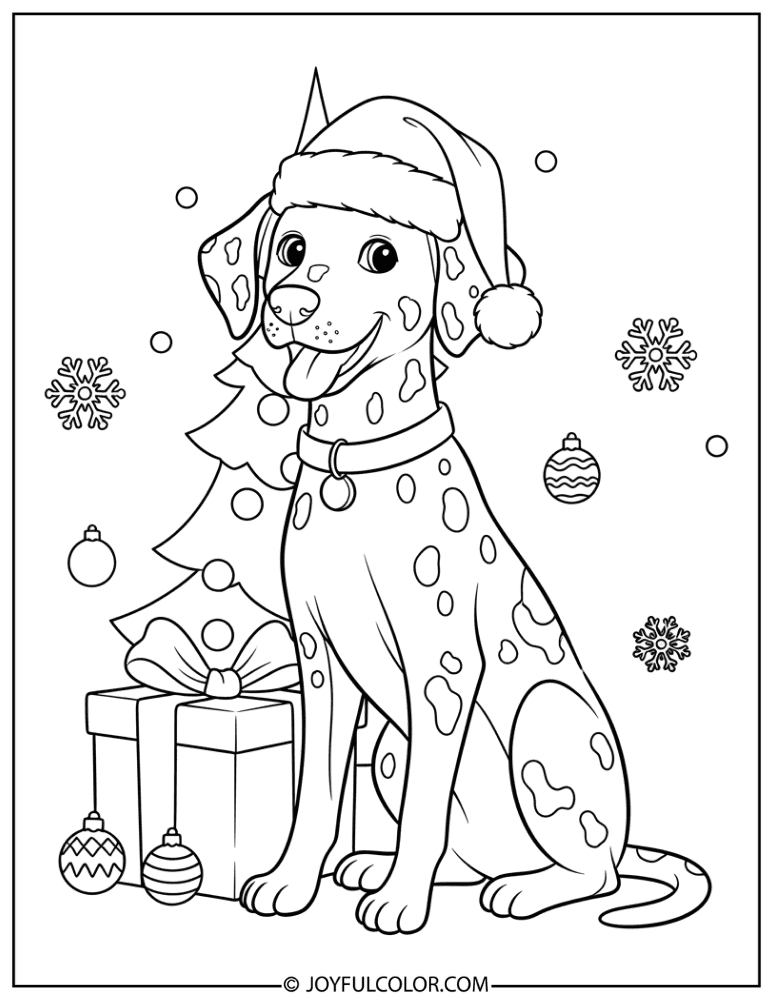 Christmas Dalmatian Coloring Page