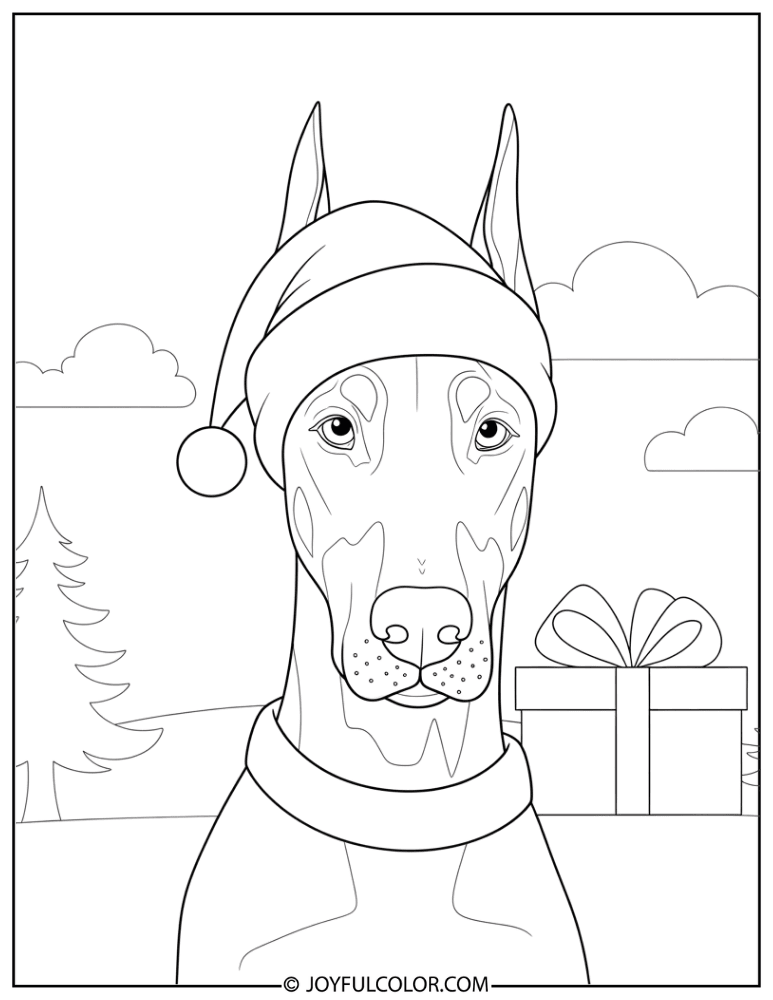 Christmas Doberman Coloring Page