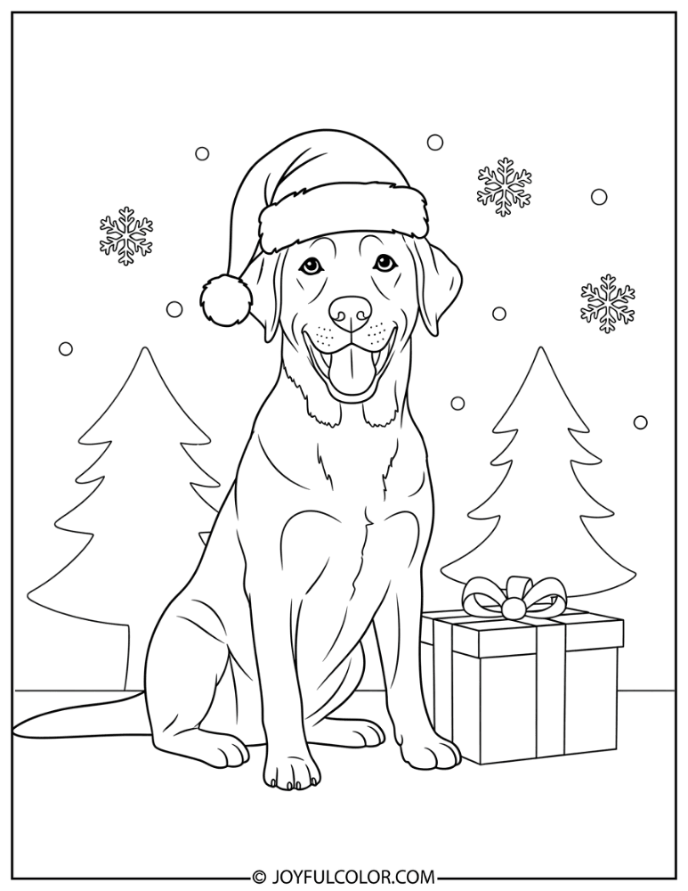 Christmas Lab with Santa Hat Coloring Page
