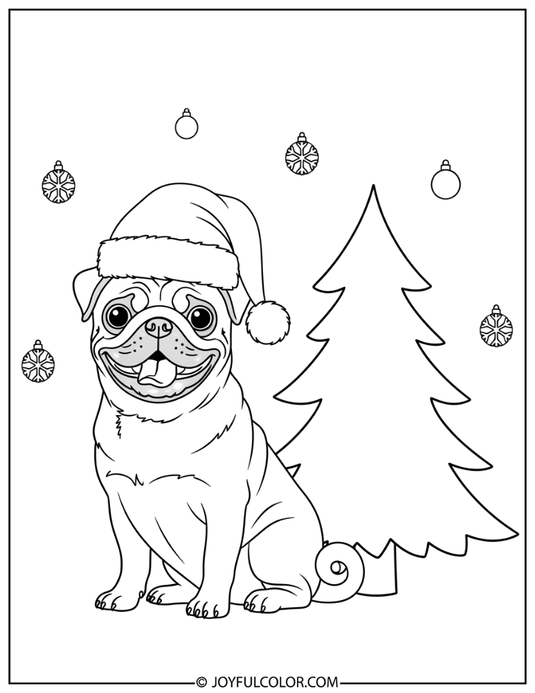 Christmas Pug Coloring Page