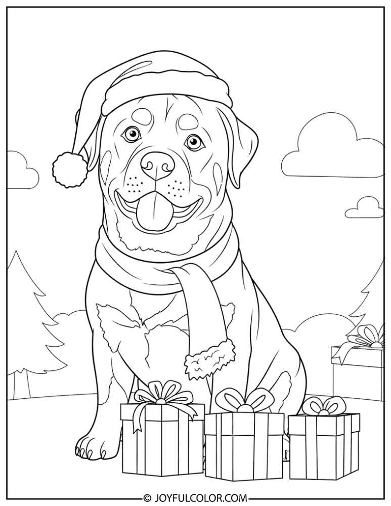 Christmas Rottweiler Coloring Page