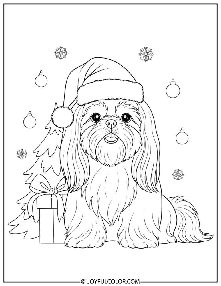 Christmas Shih Tzu Coloring Page