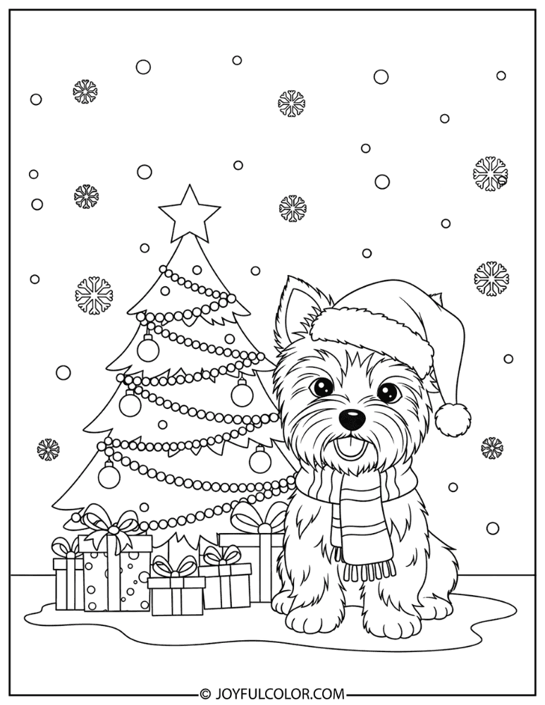 Christmas Yorkie Coloring Page
