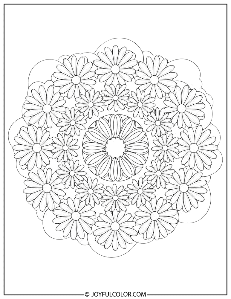 Circular Daisy Mandala Coloring Page
