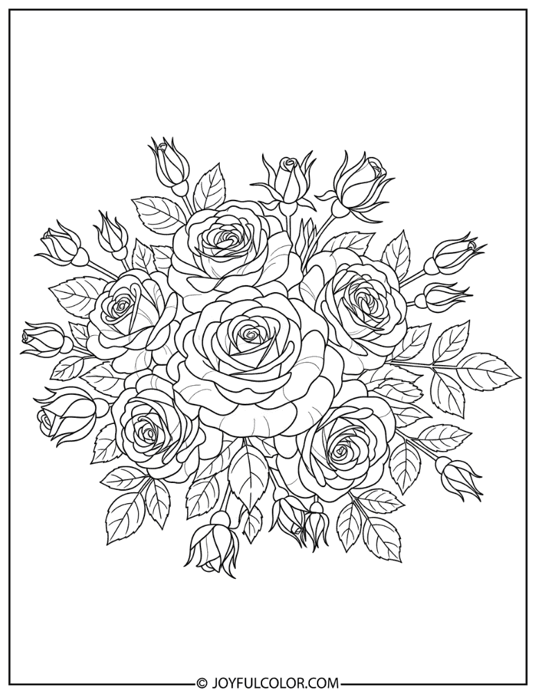 Classic Rose Bouquet Coloring Page